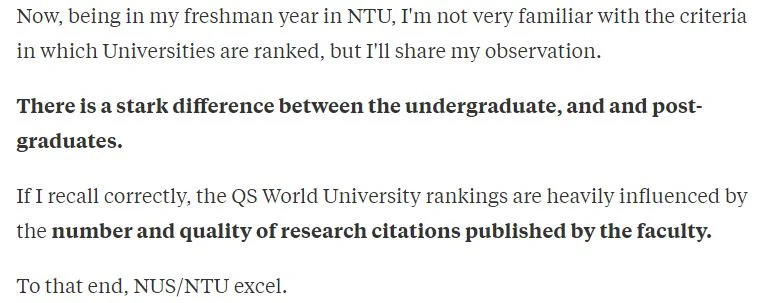 NTU NUS difference between undergraduate postgraduate UG PG