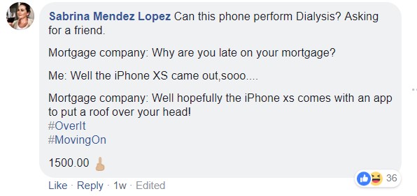 Sabrina Mendez Lopez iPhone comment