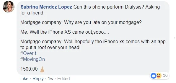 Sabrina Mendez Lopez iPhone comment